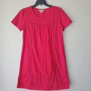 American vintage red midi dress size S women's embroidered details short sleeves